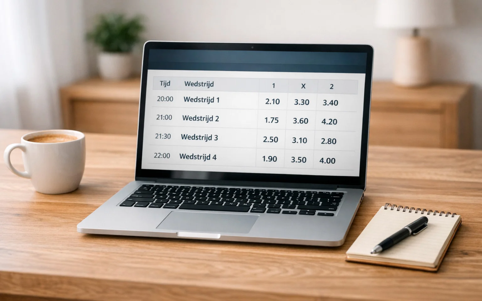 Laptop met een overzichtelijke wedinterface en voetbalwedstrijden