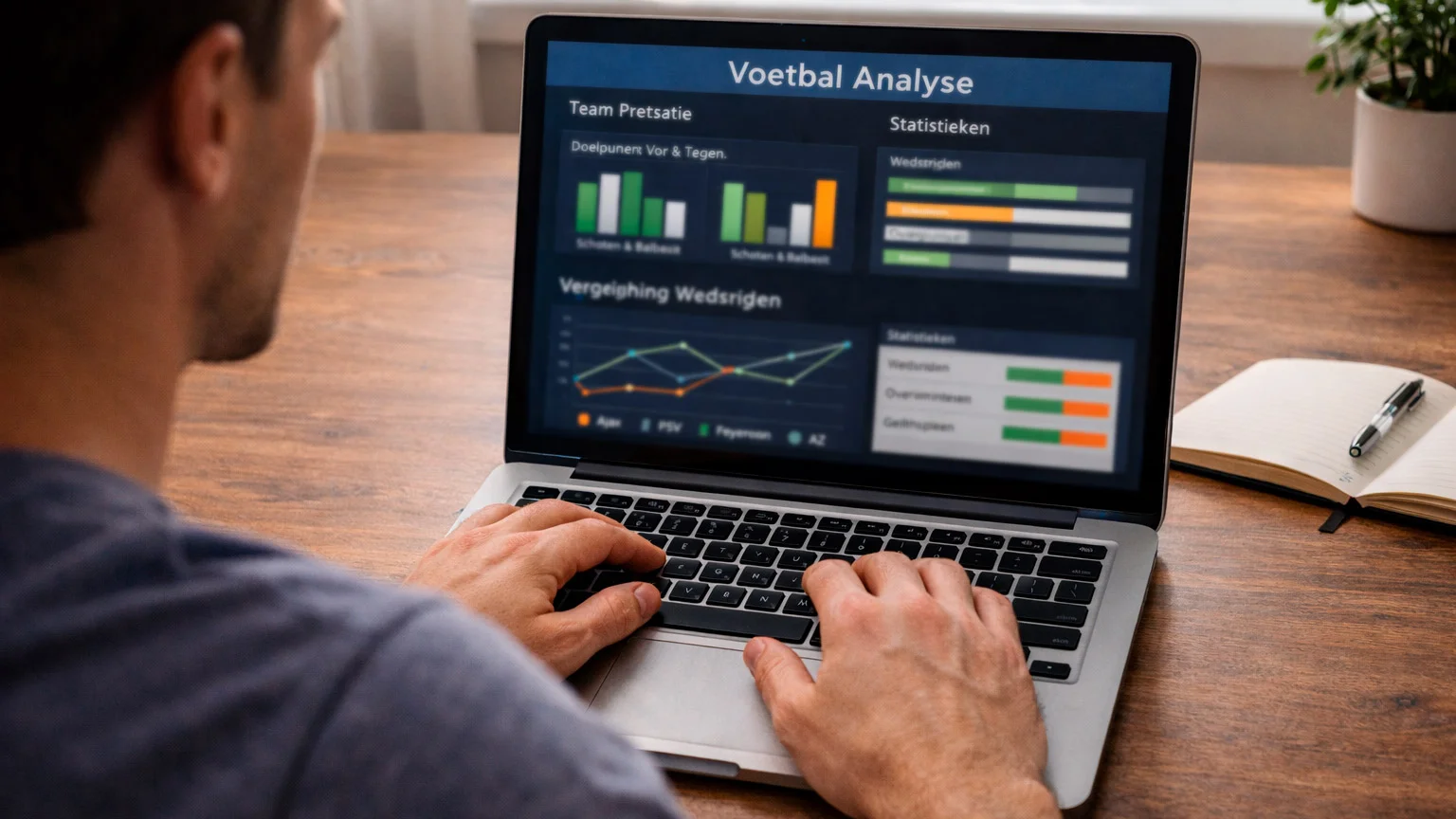 Voetbalwedder analyseert Eredivisie statistieken op laptop
