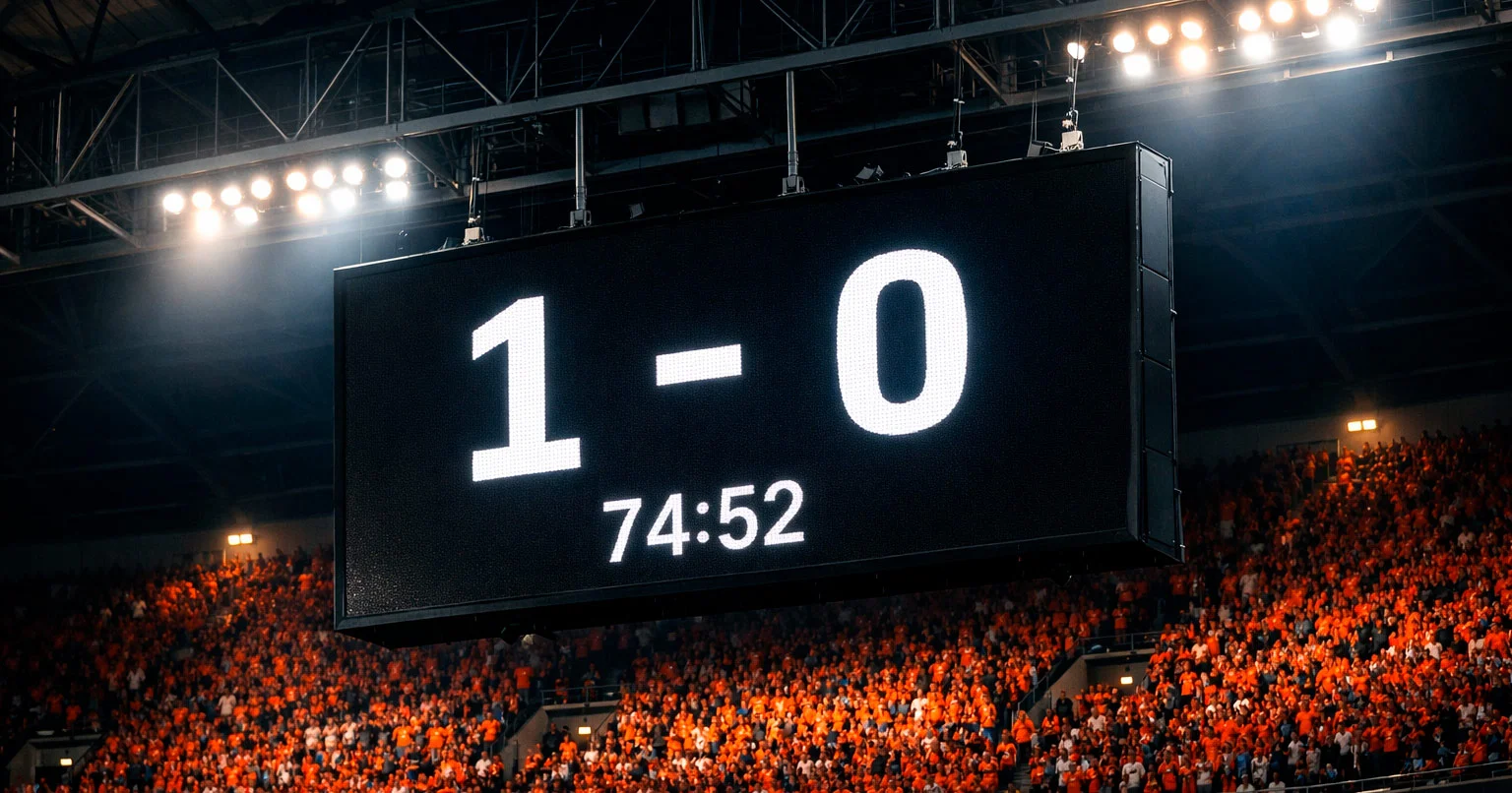 Scorebord met Eredivisie wedstrijdstand in Nederlands stadion
