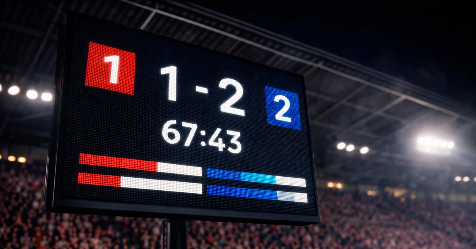 Scorebord met veranderende odds tijdens live voetbalwedstrijd