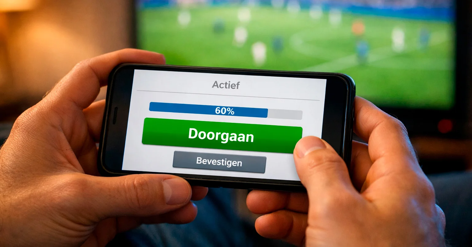 Hand houdt smartphone vast met cash-out optie op wedscherm