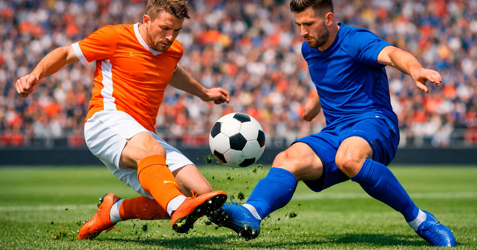Eredivisie voetbalwedstrijd met spelers in actie op het veld