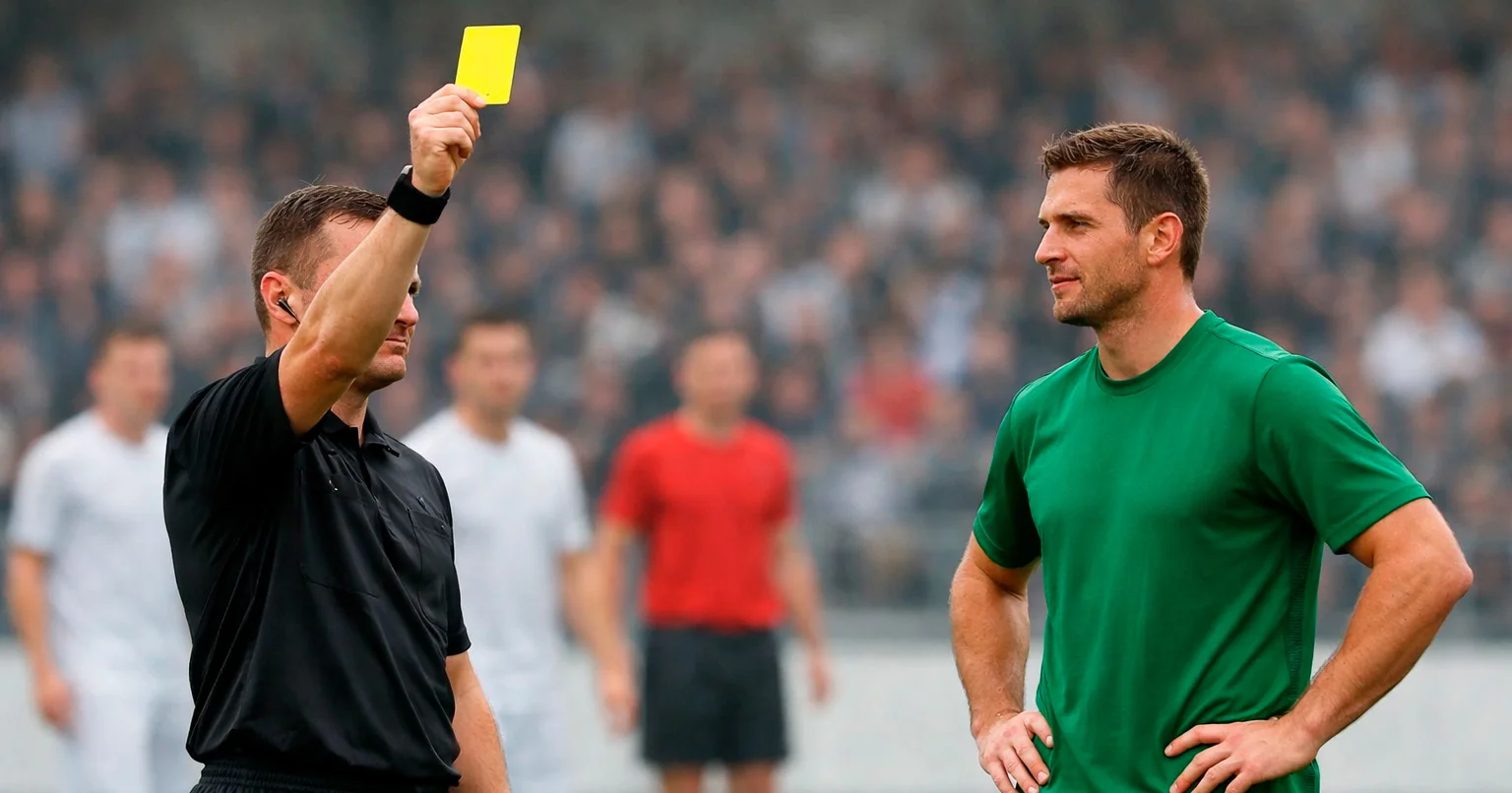 Scheidsrechter toont gele kaart aan speler tijdens wedstrijd