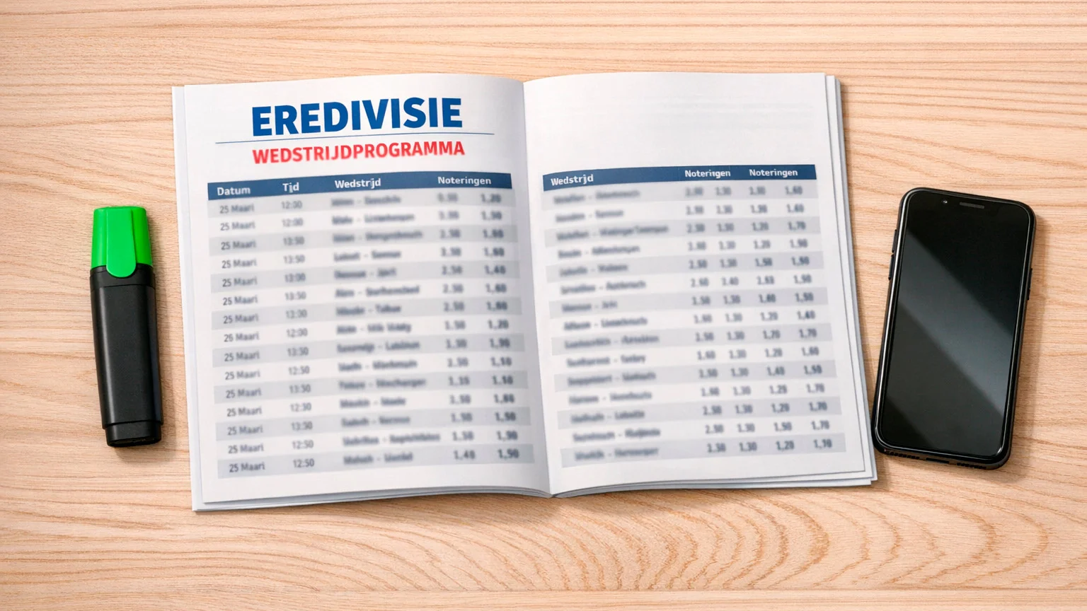 Eredivisie wedstrijdprogramma met verschillende wedopties